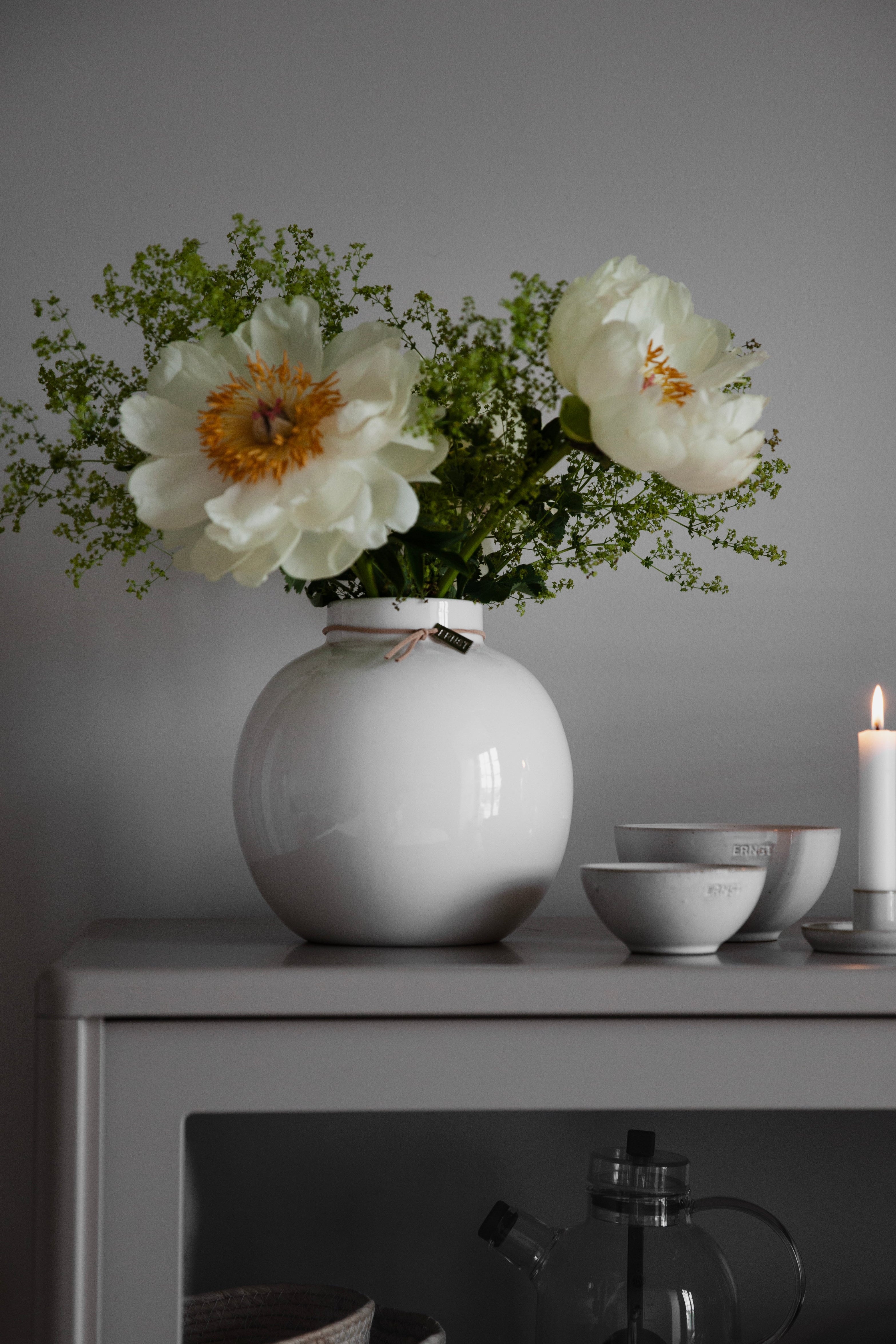 Vase rund weiss-beige gross