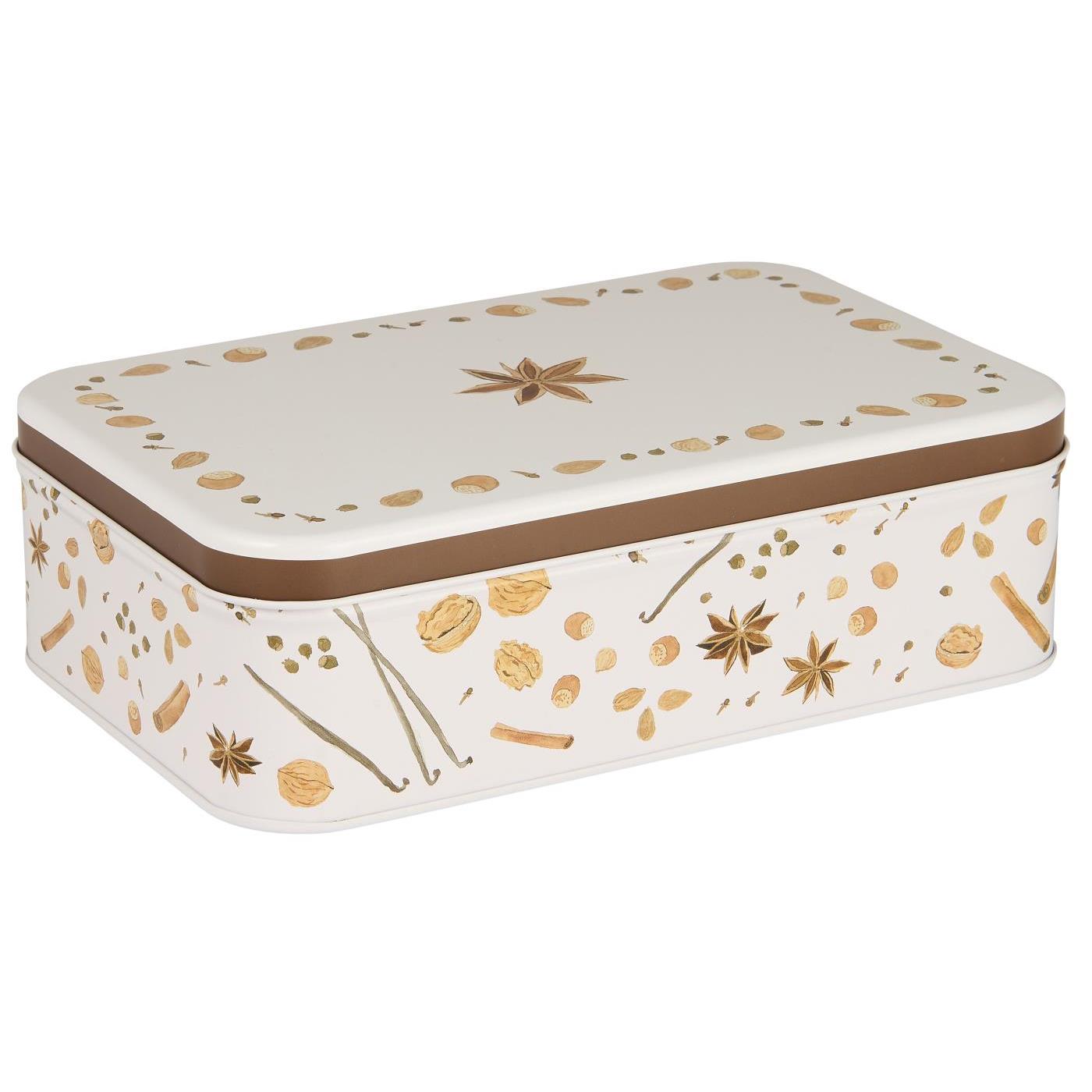 Gebäckdose mit Weihnachtsgewürzen flach viereckig