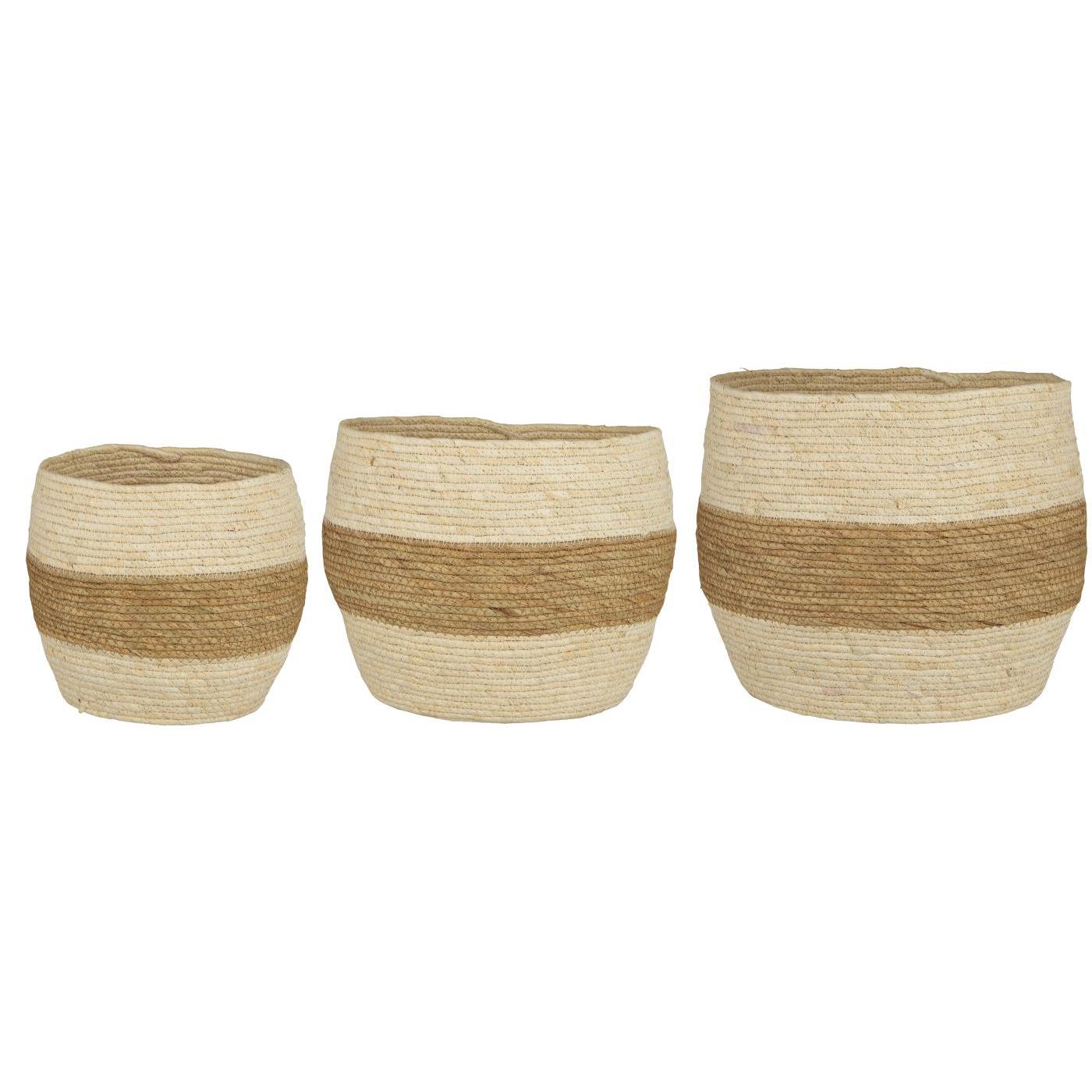 Korb creme mit naturfarbigem Streifen