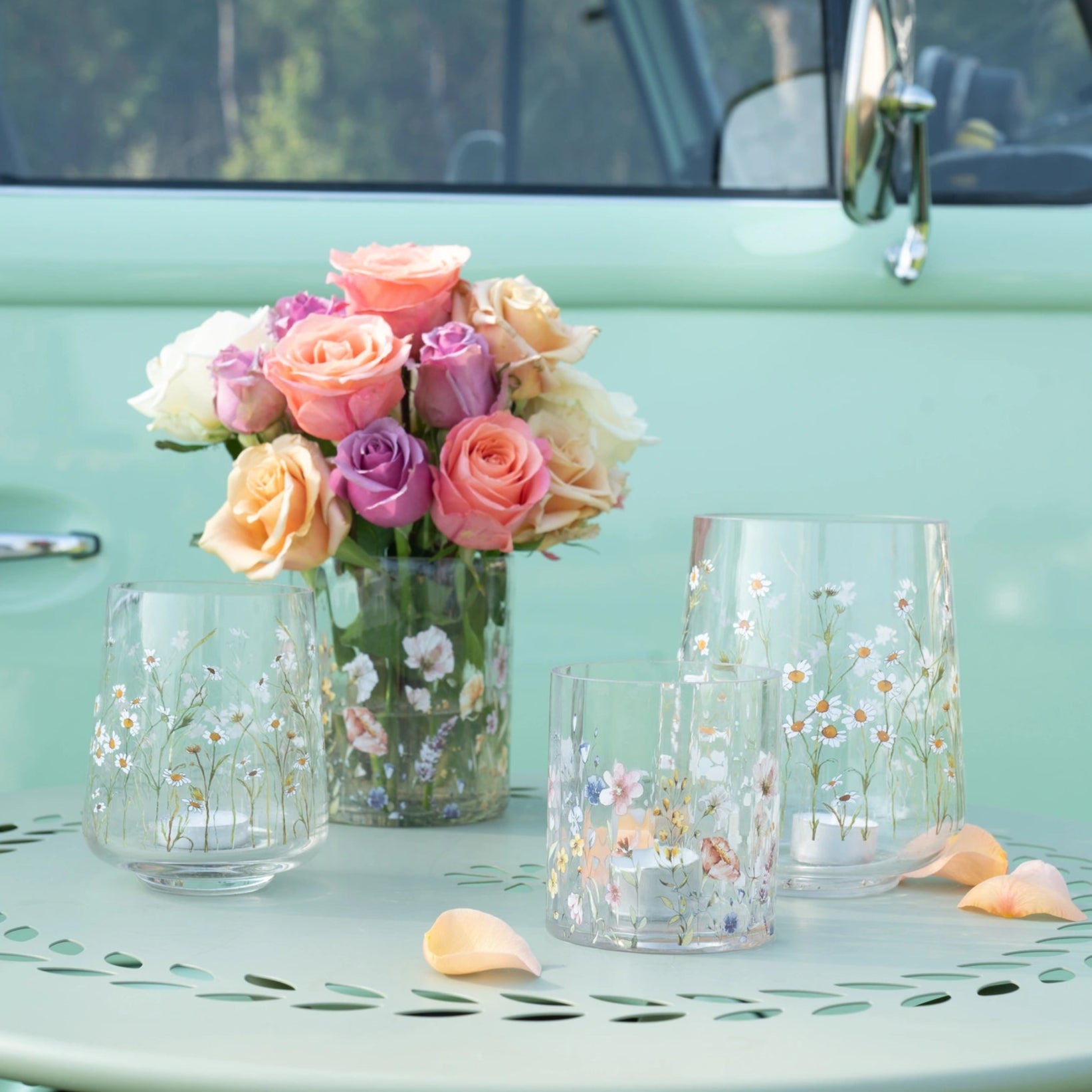 Windlicht/ Vase Blumen in zwei Grössen