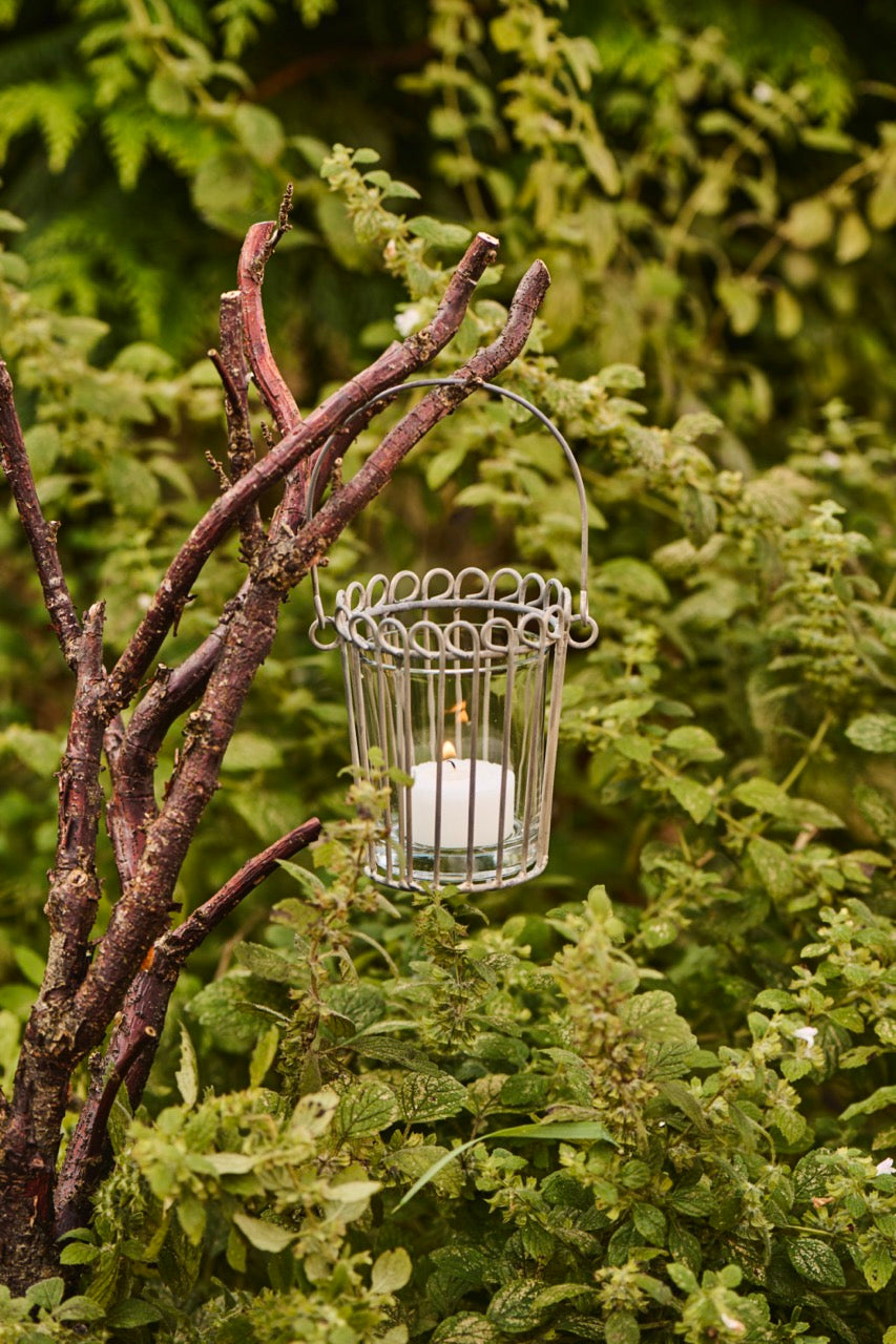 Kerzenhalter für Teelicht mit Henkel und Glaseinsatz