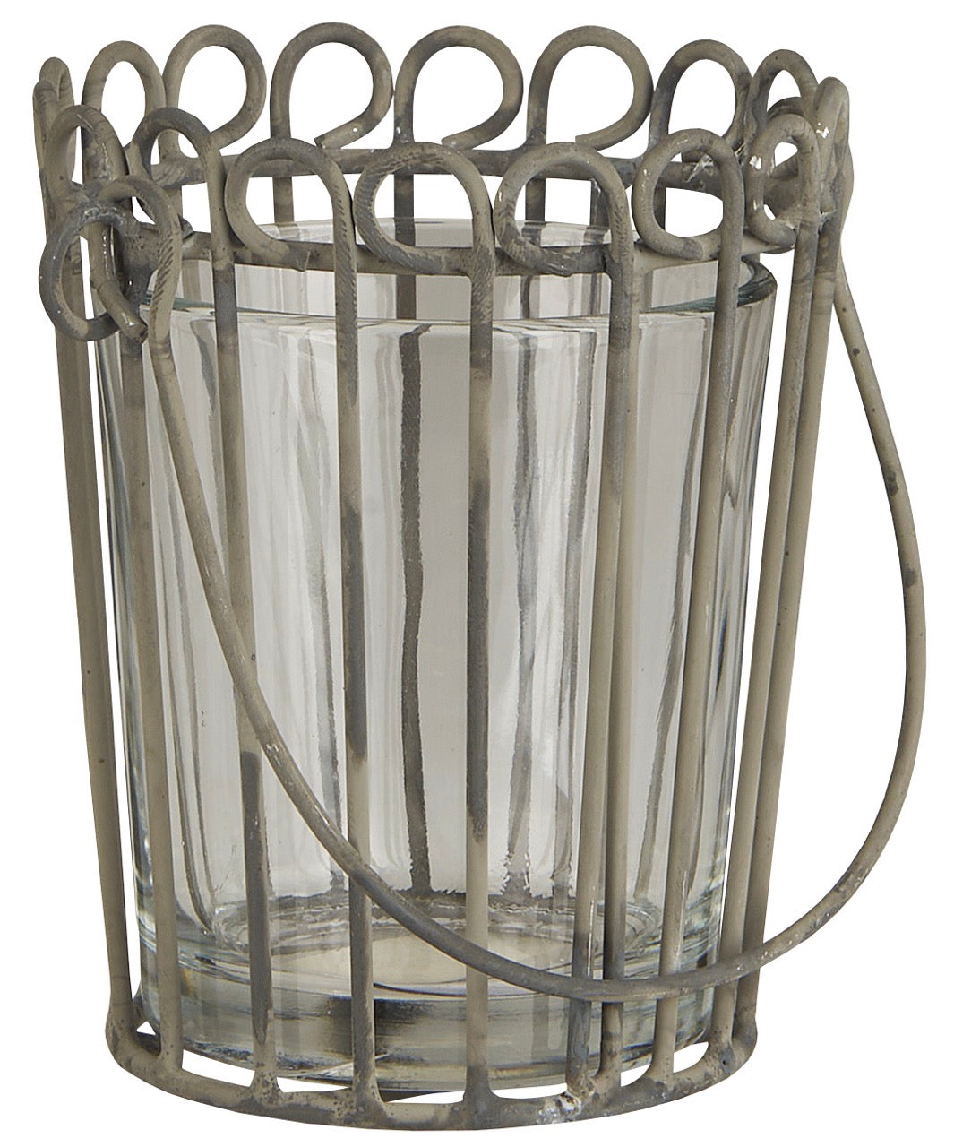 Kerzenhalter für Teelicht mit Henkel und Glaseinsatz