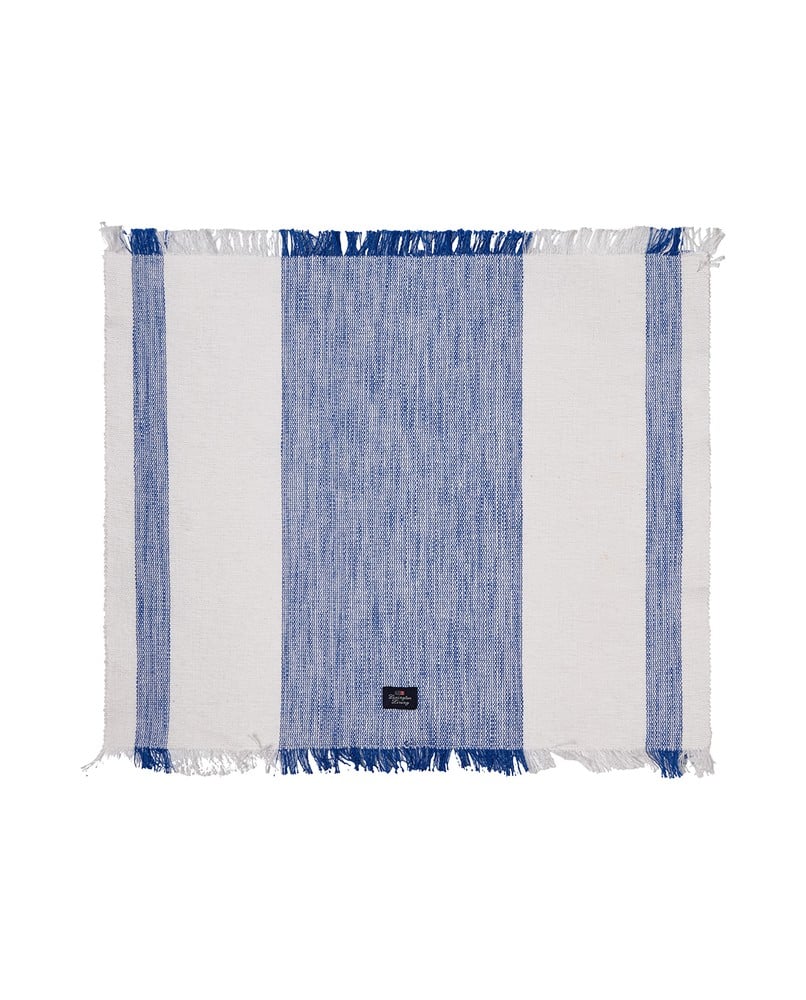Gestreiftes Tischset aus Biobaumwolle mit Fransenbesatz, blau/weiß, 40x50