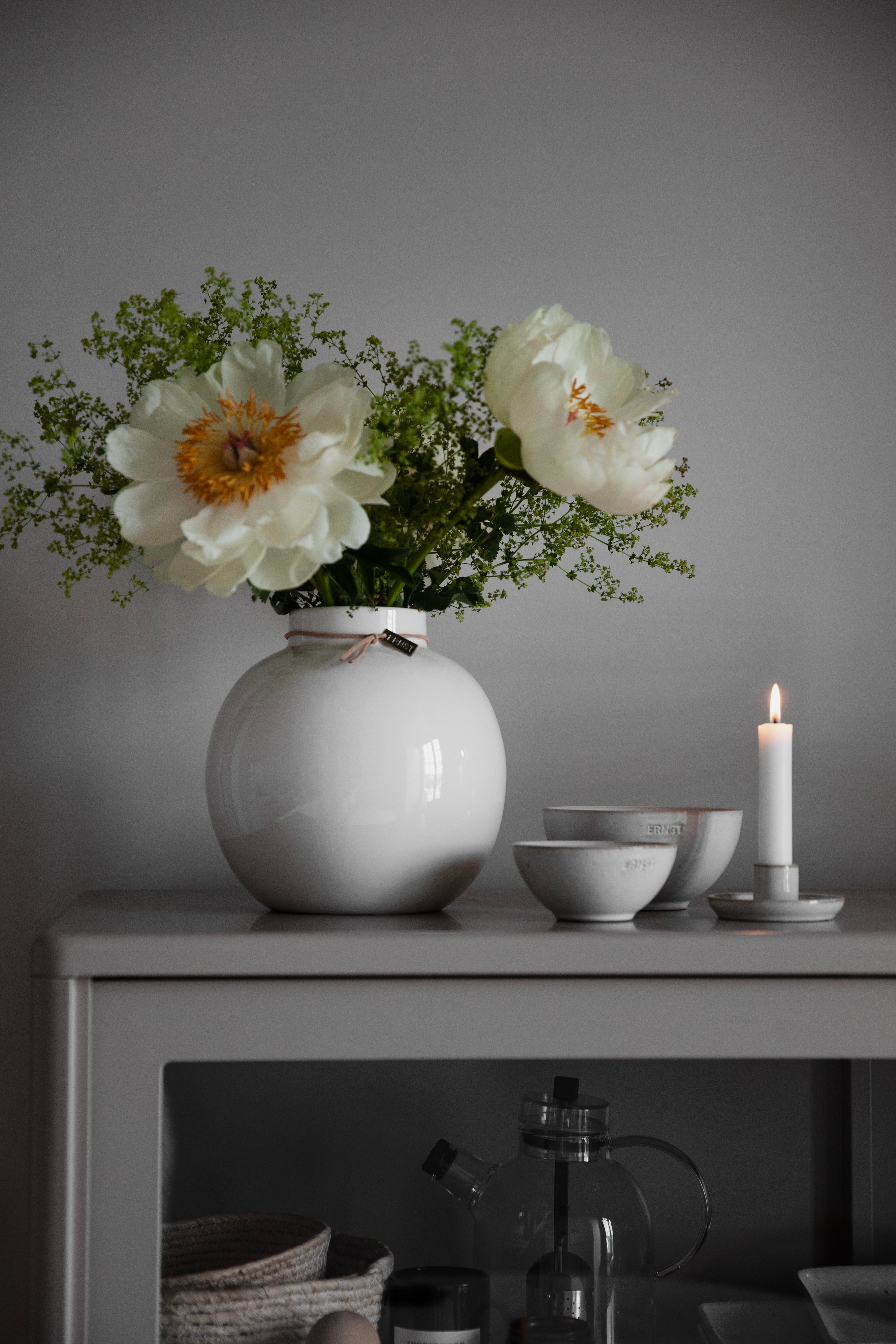 Vase rund weiss-beige klein