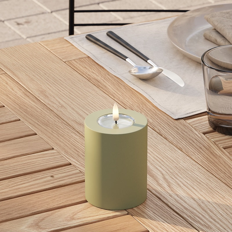 Outdoorkerzen Led Stumpenkerzen Olivegrün